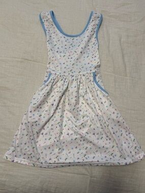 Emma Blake Smocks Criss-Cross Back Sleeveless Dress w/Floral Print & Blue Trim